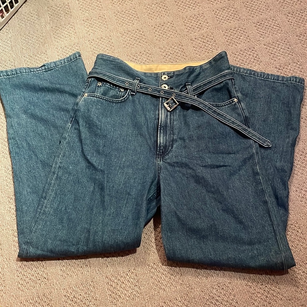 Rag and Bone high waisted wide leg paper bag jeans with 90s style belt size 27